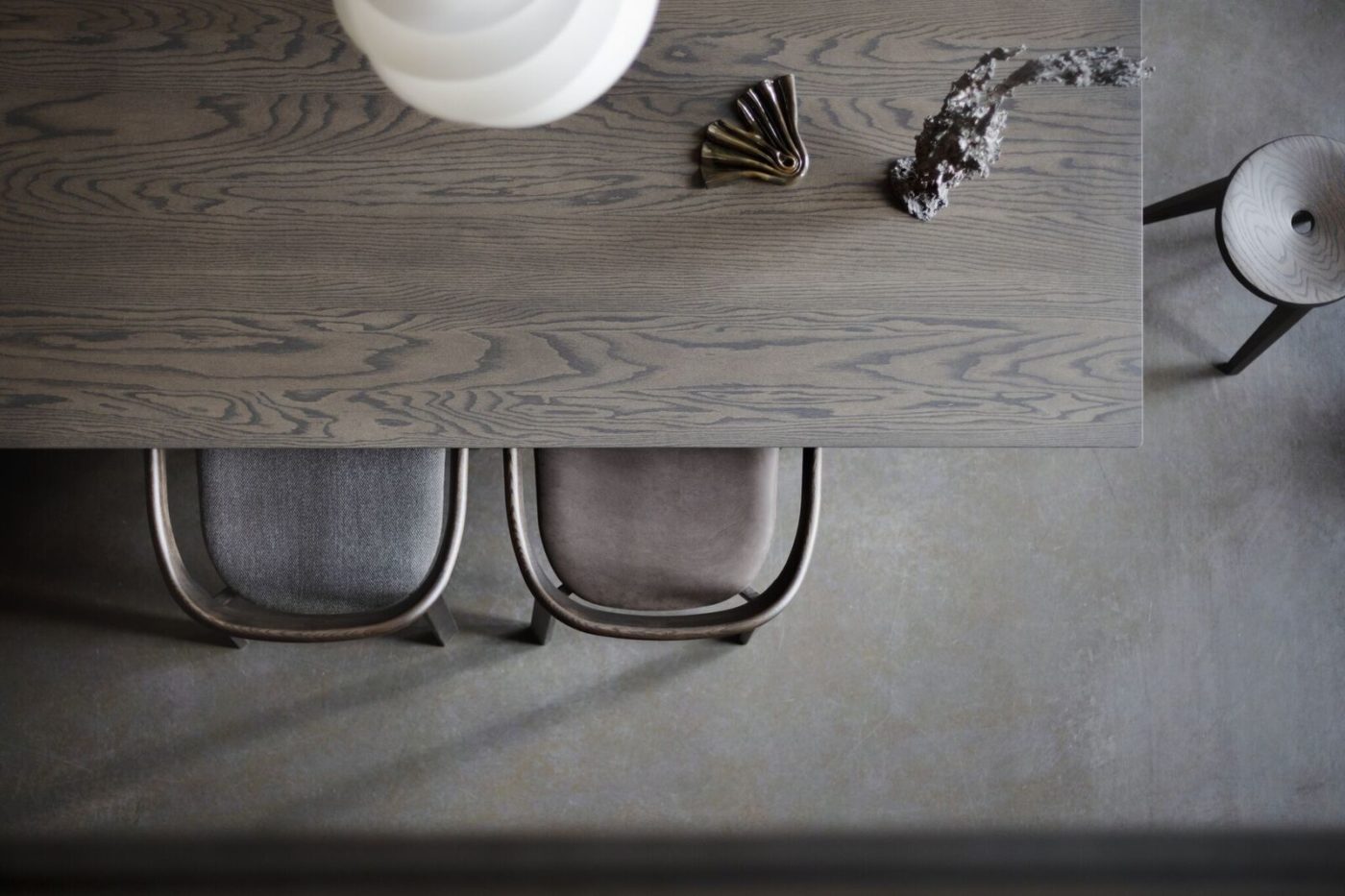 smoked oak grey chairs and tables during an exhibition 