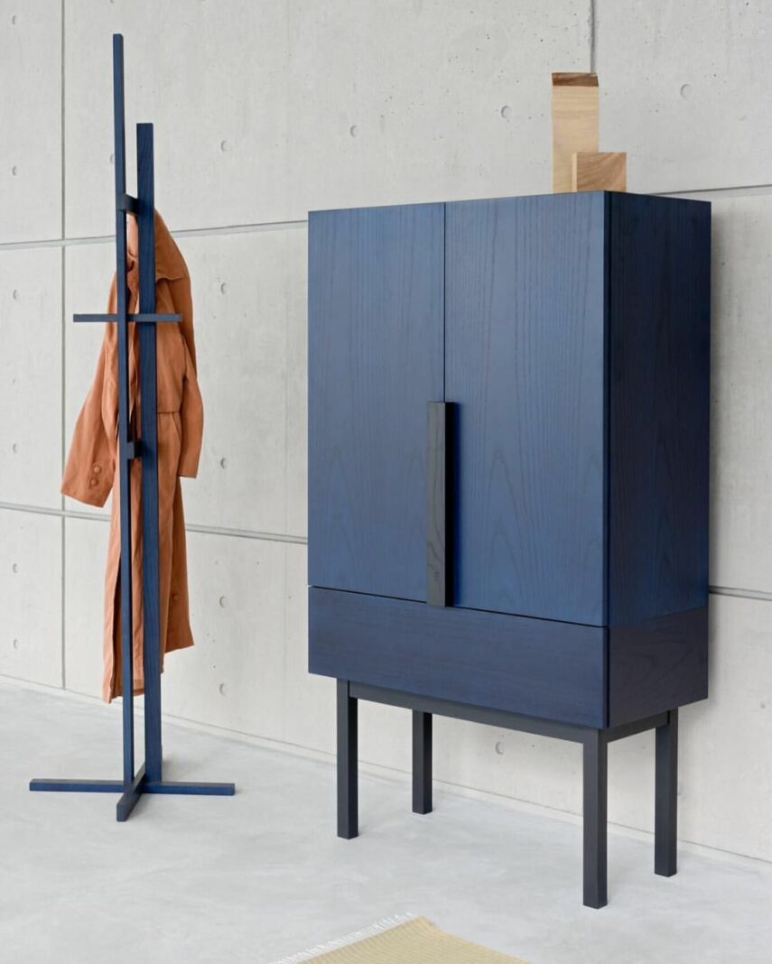 aizome cabinet and elements coat rack in indigo ash